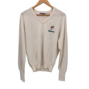 Vintage NFL Pro Line Miami Dolphins V-Neck Sweater Mens Large‎ White Acrylic